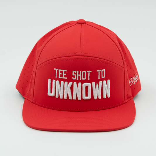 Tee Shot to Unknown Red 7 Panel Golf Hat