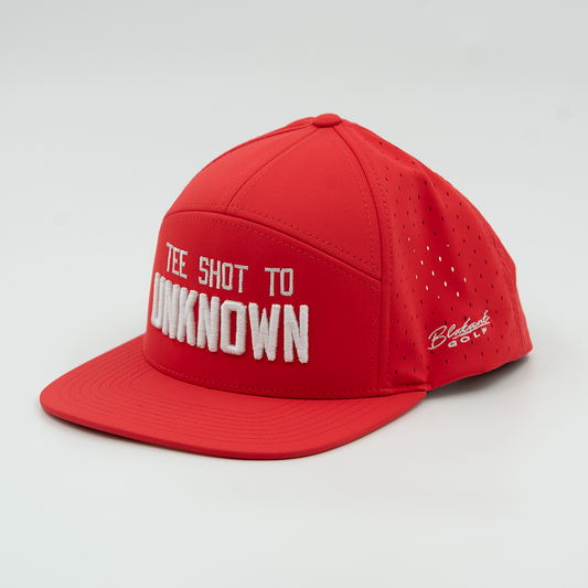 Tee Shot to Unknown Red 7 Panel Golf Hat